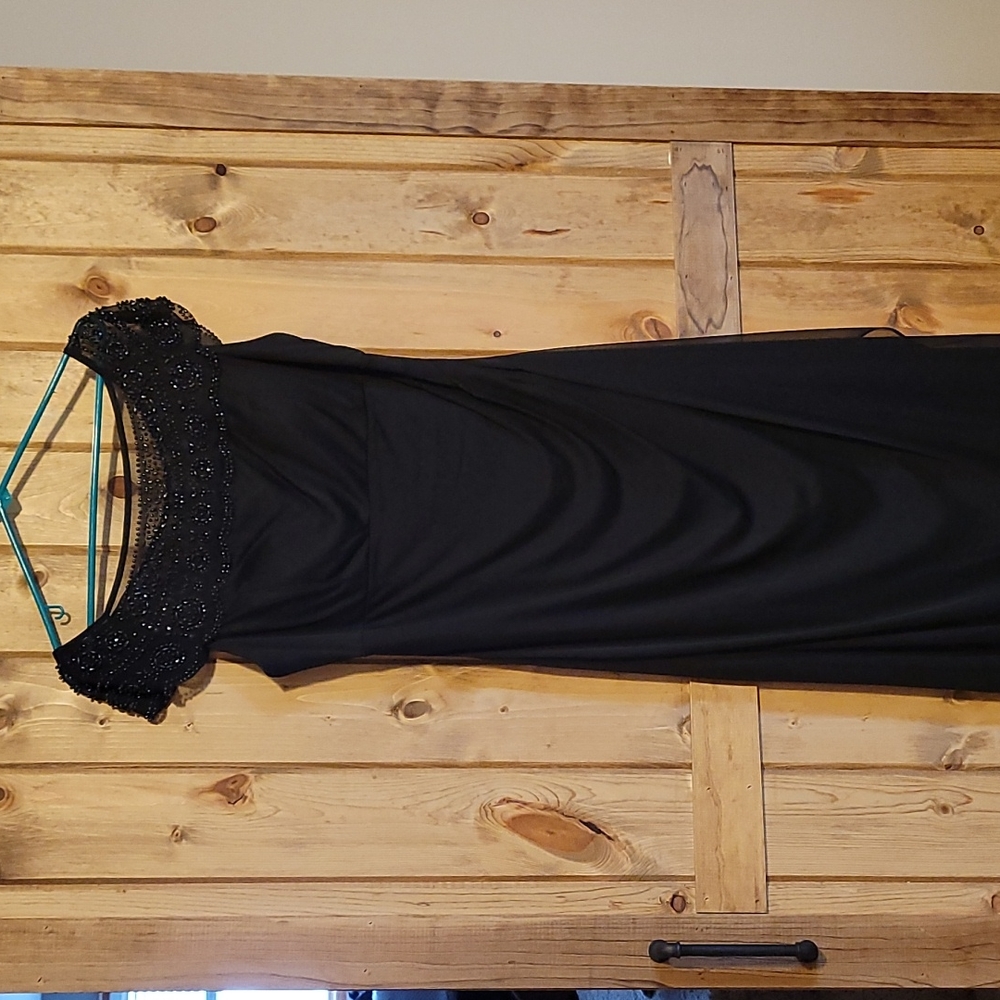 MSK Black Formal Dress with cascade ruffle and beaded yoke - 12